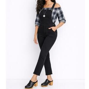 Madewell Cali Demi Bootcut Denim Overalls Black Frost Cropped Size Small